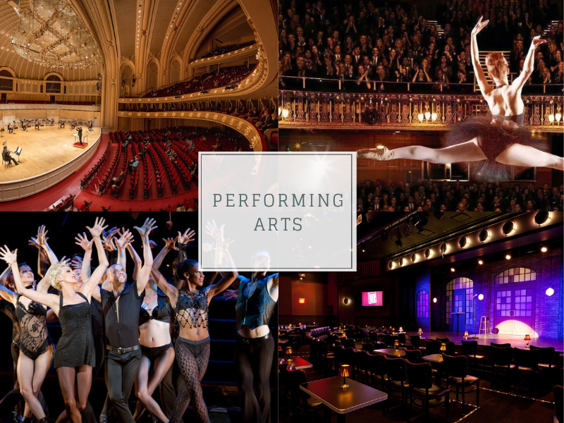 Chicago’s performing arts scene featuring the Chicago Symphony Orchestra, Joffrey Ballet, Broadway in Chicago, and The Second City