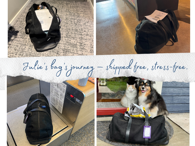 Julie’s bag’s journey — shipped free, stress-free.